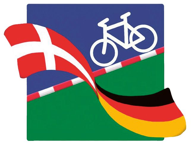 Logo der Grenzroute mit deutscher und dänischer Flagge und Schlagbaum